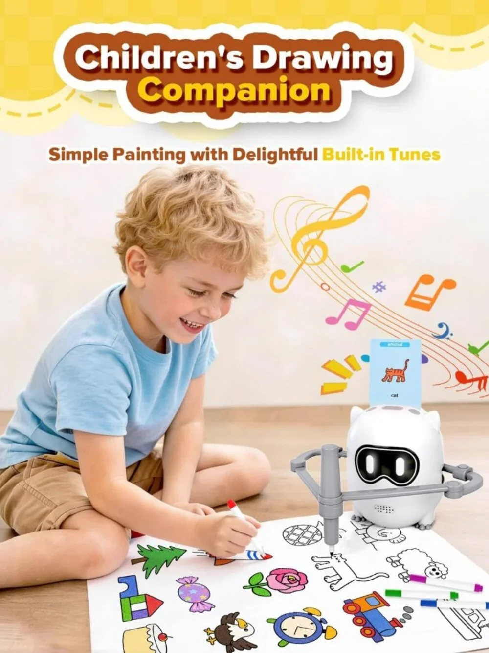 Interactive Drawing Robot Toy for Kids 3-8, 200 Cards, Educational Art Machine